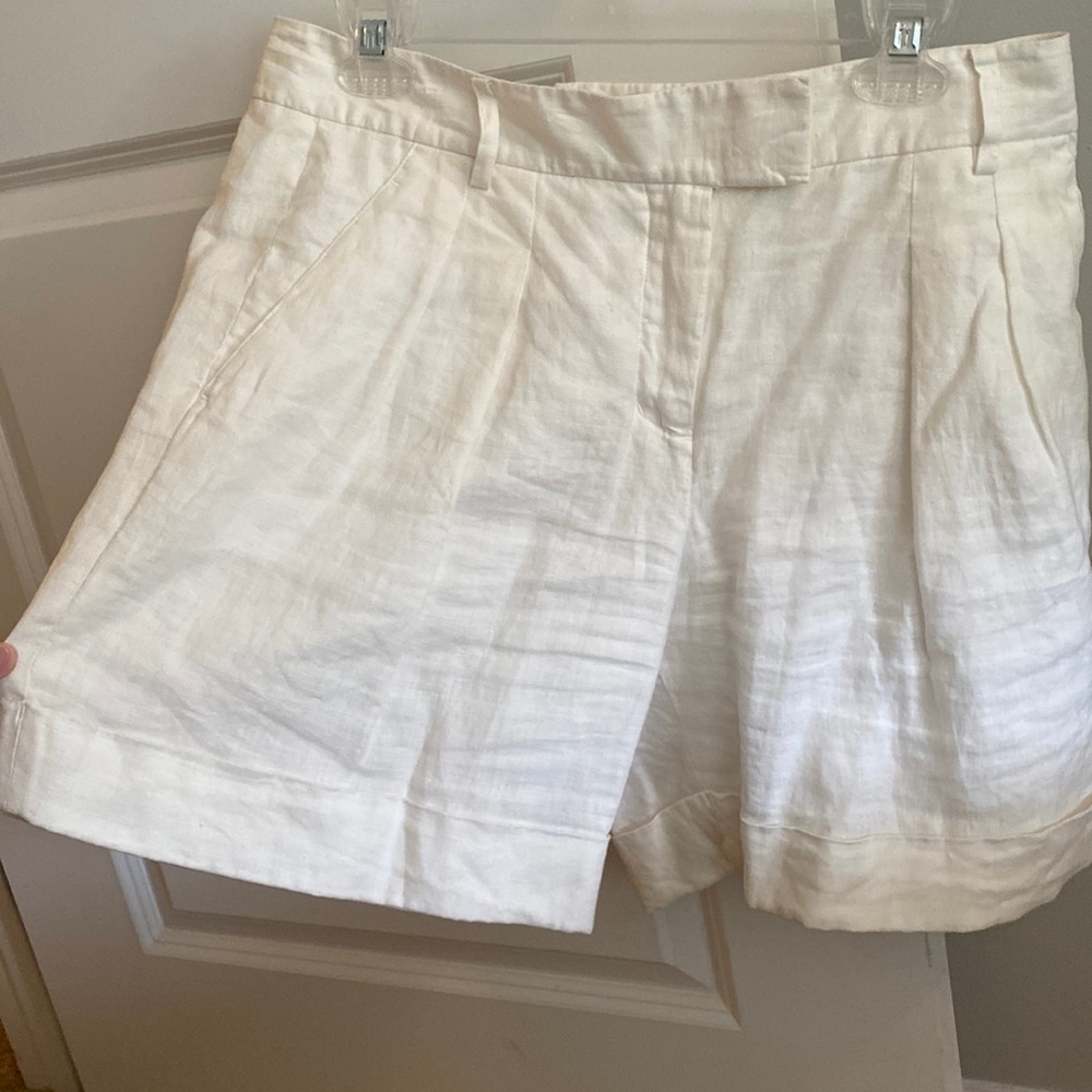 White linen shorts